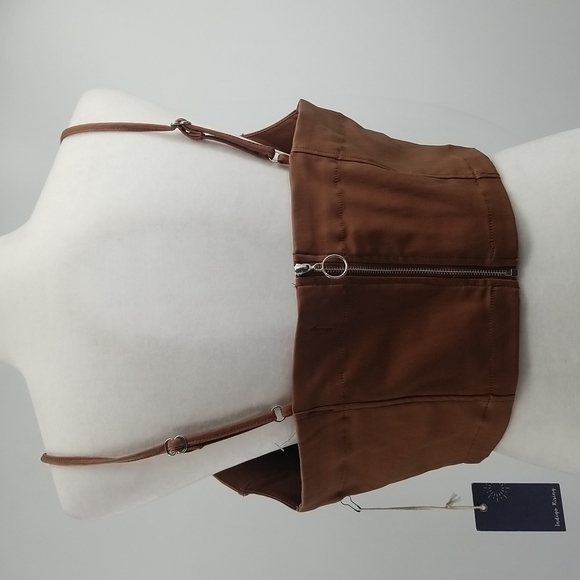 Vegan Eco Leather Tobacco Brown Corset Top w Back Zipper - Picture 4 of 12